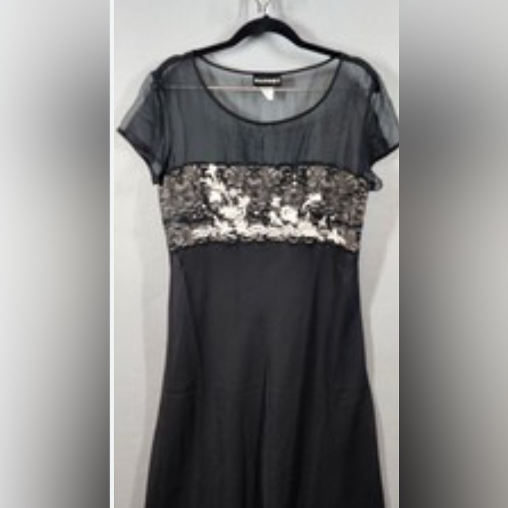 Vintage Natori Black and White Lace Midi Dress